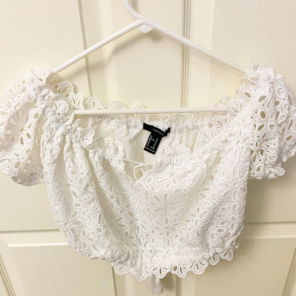 forever 21 boho off the shoulder lace crop top
